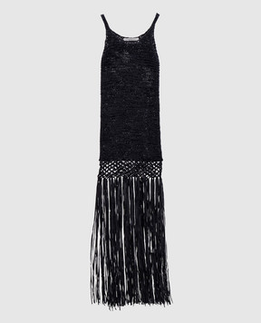 Philosophy di Lorenzo Serafini Black openwork maxi dress with fringe A04832103