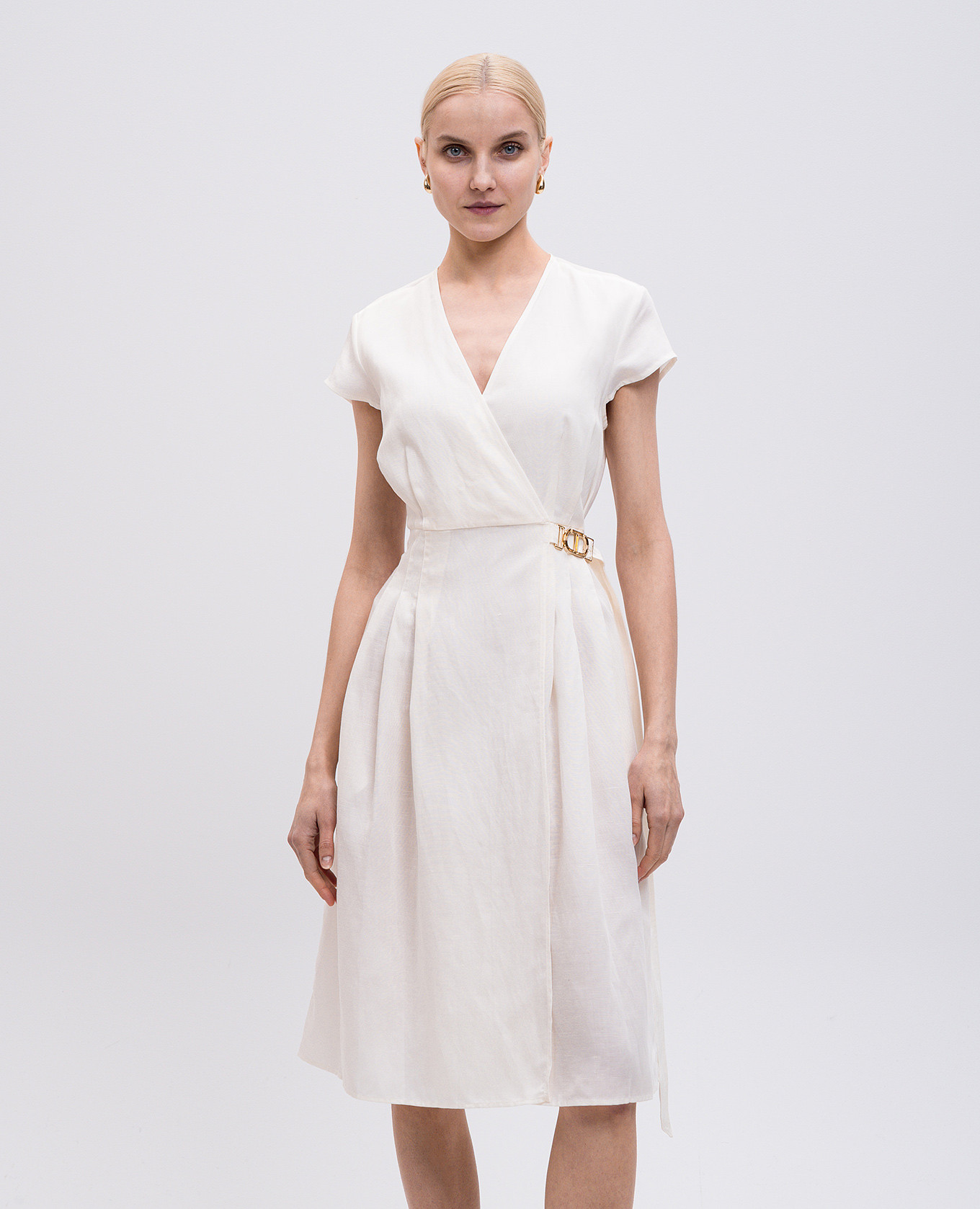 Beige linen wrap dress with logo Twinset