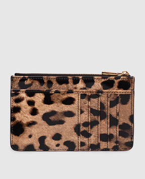 Dolce&Gabbana Brown leather glossy cardholder in animal print BI1261AM568