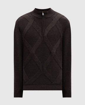Cashmere&Whiskey Brown patterned merino wool sweater CH06