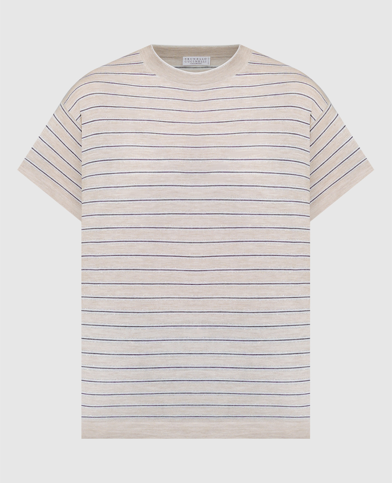 Beige t-shirt made of wool and cashmere with lurex brunello cucinelli