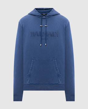 Balmain Blue hoodie with logo embroidery EH1JT047BC72