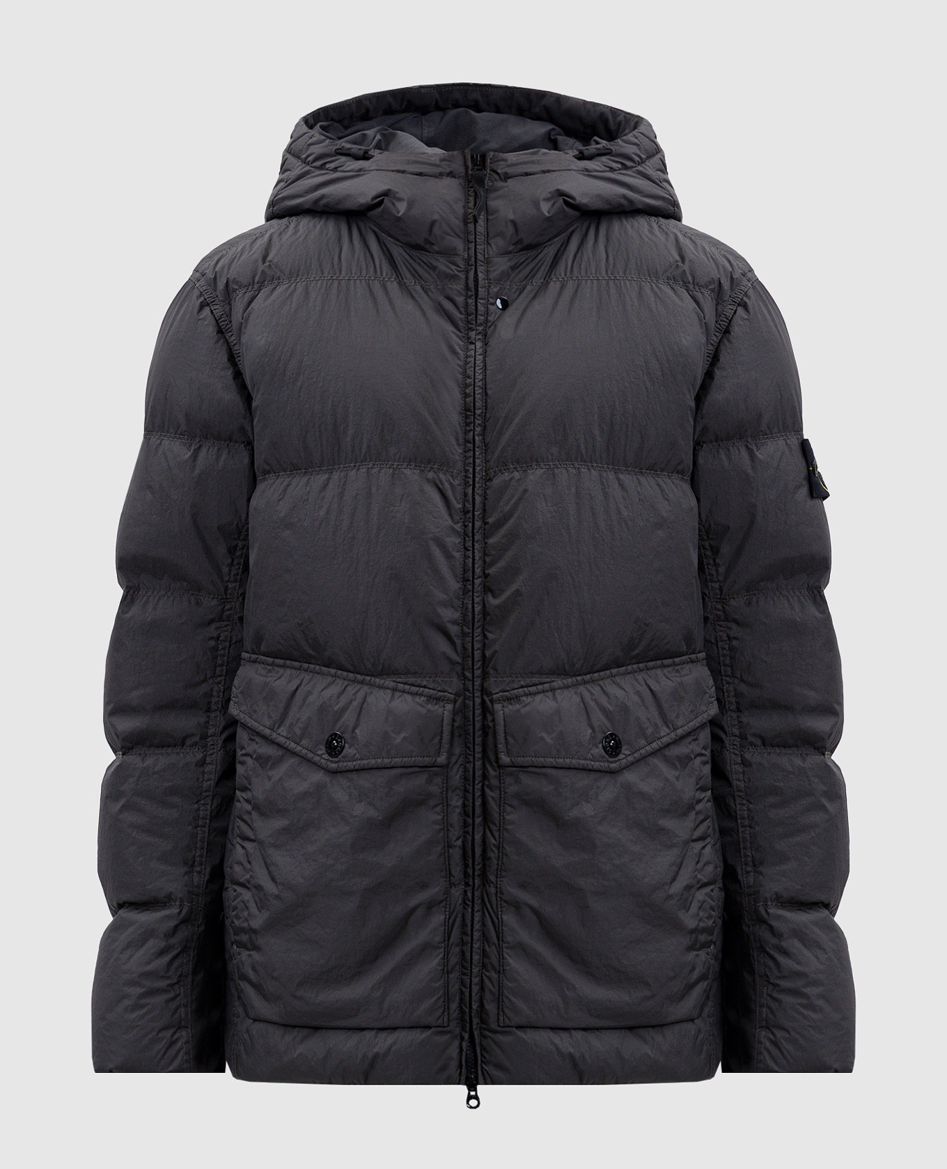 Khaki down jacket with logo Stone Island
