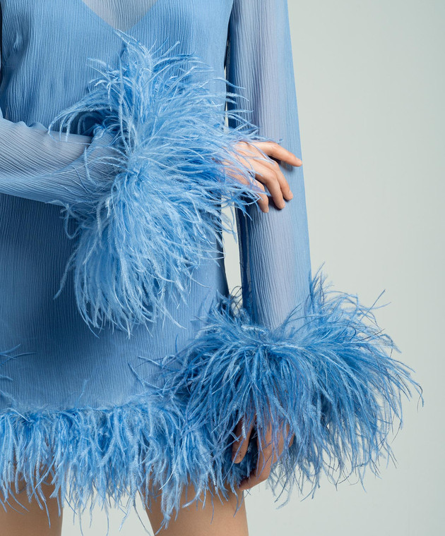 Taller Marmo - Gina Spirito blue silk dress with ostrich feathers CORE13 - shop with European delivery at Symbol Taller Marmo - Gina Spirito blue silk dress with ostrich feathers CORE13 - shop with European delivery at Symbol
