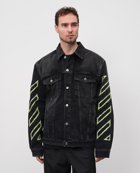 Off-White Black denim jacket with contrast Arrow logo embroidery OMYE09BS25DEN004