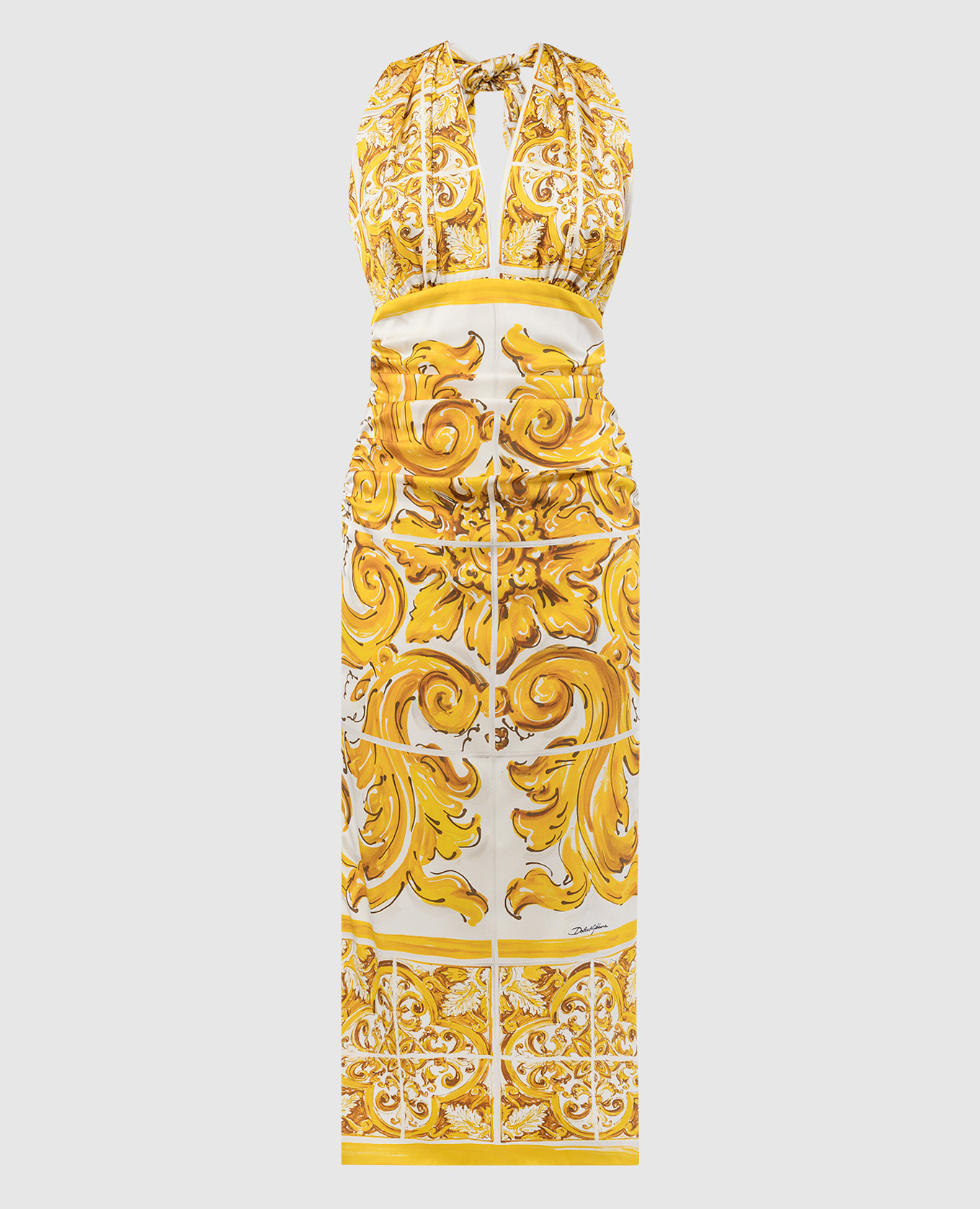 

White majolica printed silk midi dress with an open back Dolce&Gabbana