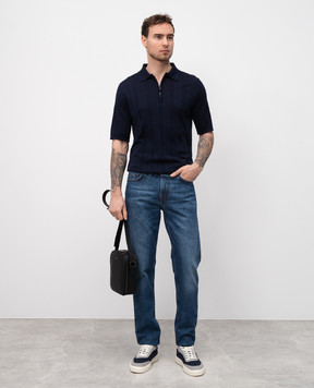 ISAIA Blue wool, silk and cashmere polo shirt MG8348Y0503