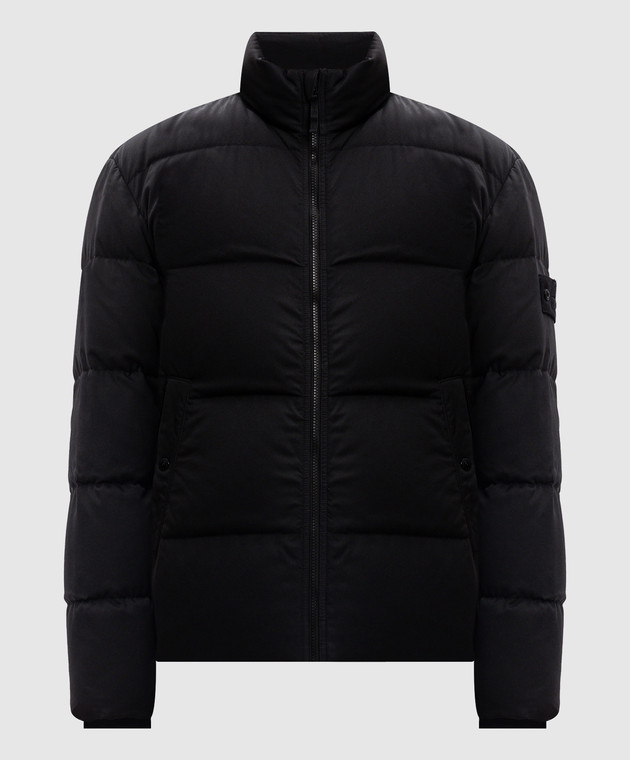 Stone Island - Black wool down jacket with removable logo patch