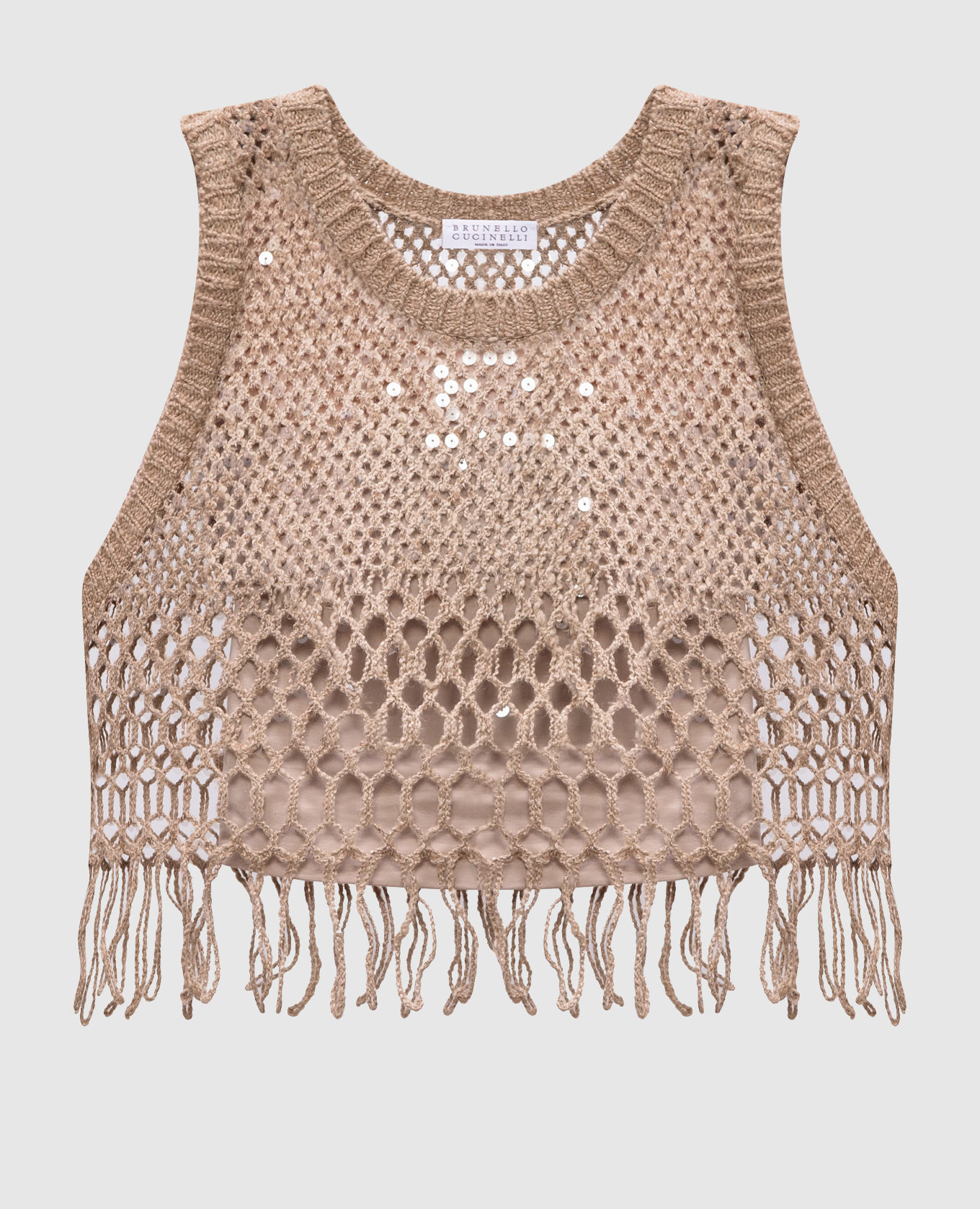

Brown openwork top made of silk and linen Brunello Cucinelli, Beige