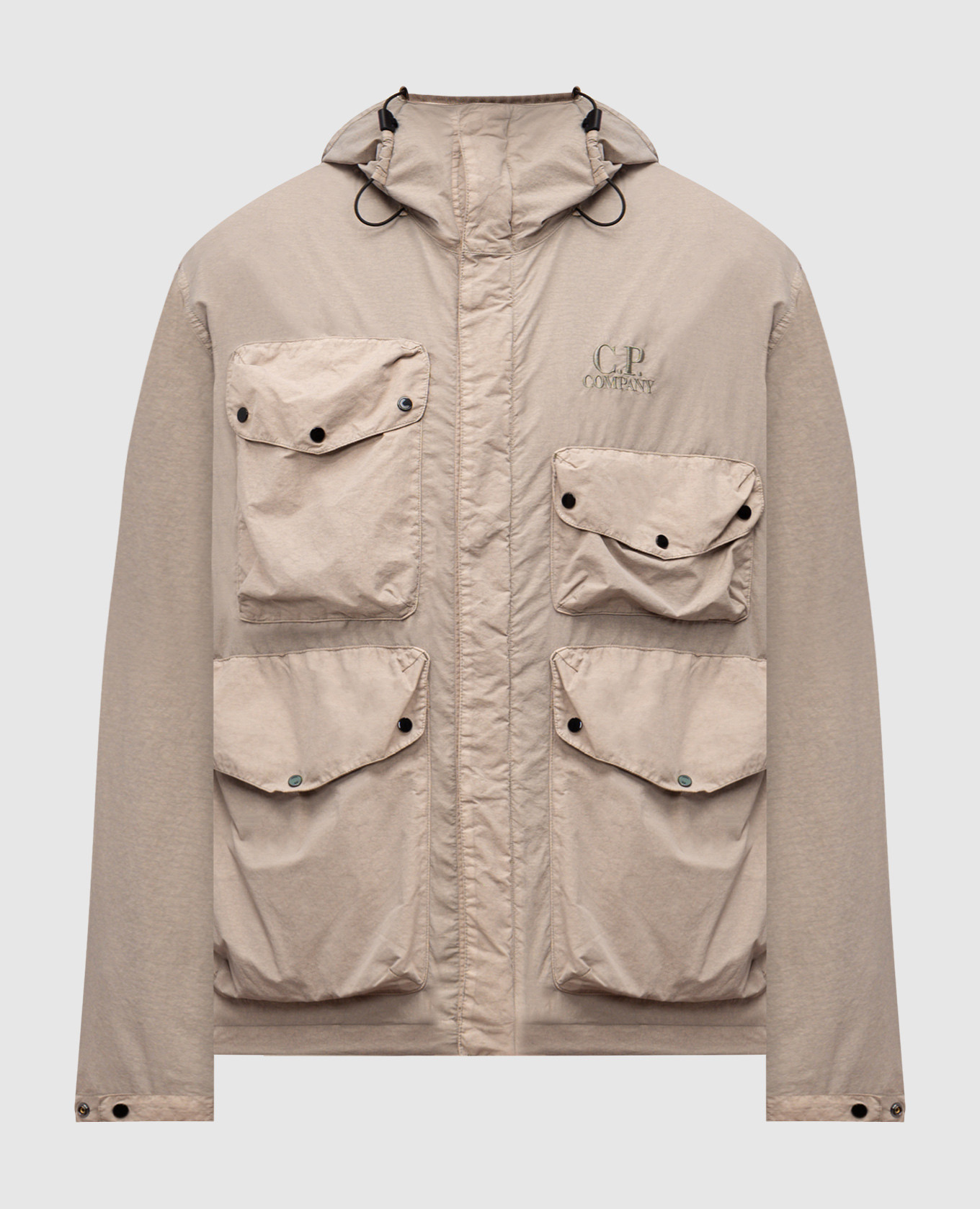 Beige windbreaker with logo embroidery C.P. Company