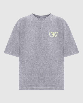 Off-White Gray melange t-shirt with logo mongram embroidery OWAA124S25JER005