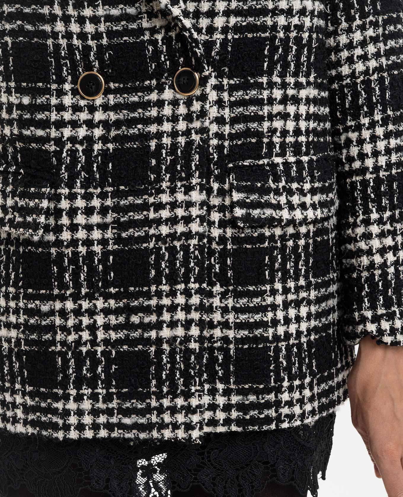 Black tweed double-breasted jacket with checked wool Twinset 5