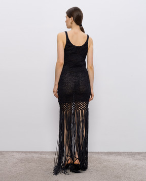 Philosophy di Lorenzo Serafini Black openwork maxi dress with fringe A04832103
