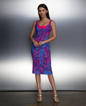 Versace Jeans Couture Blue midi dress in Animalier branded print 76HAO919NS397