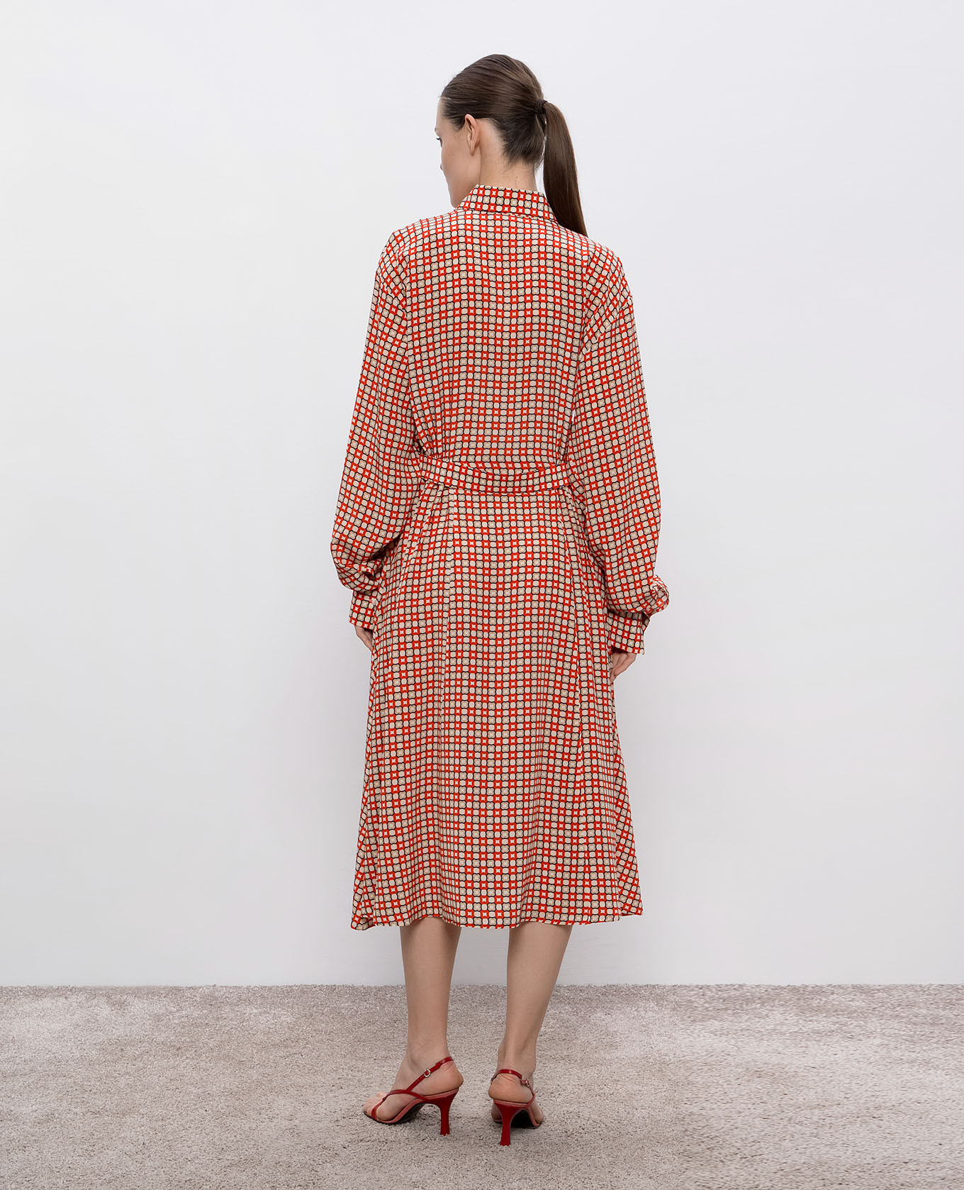 

Red silk shirt dress with geometric print Ermanno Scervino