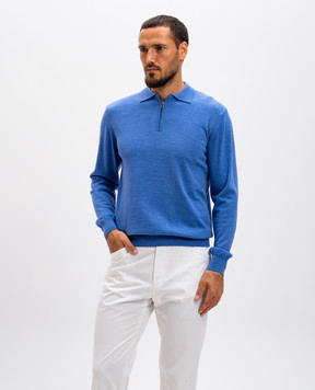Cashmere&Whiskey Blue merino wool polo shirt 94394Z