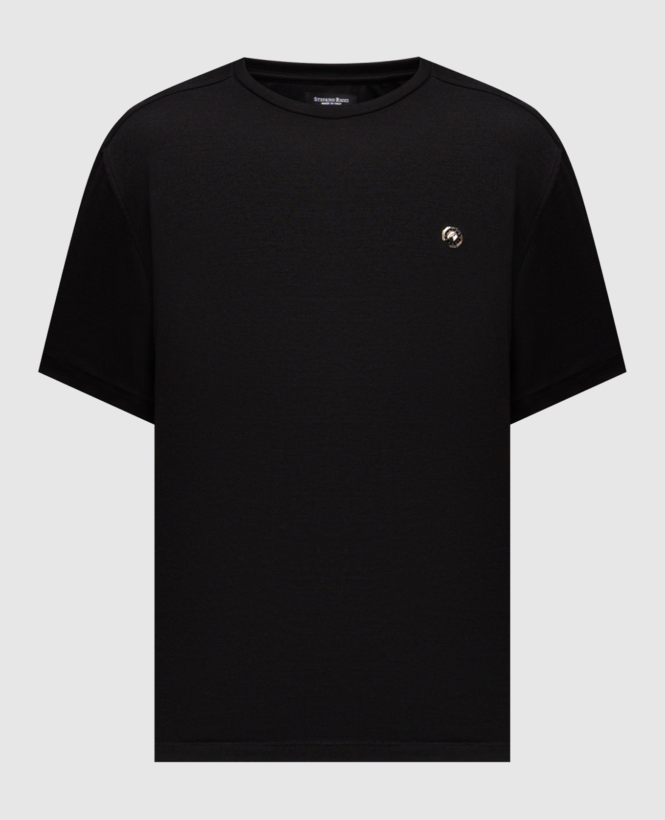 Black wool and silk T-shirt with emblem Stefano Ricci