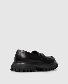 Dolce&Gabbana Children's black leather loafers with DG logo D11351A1065