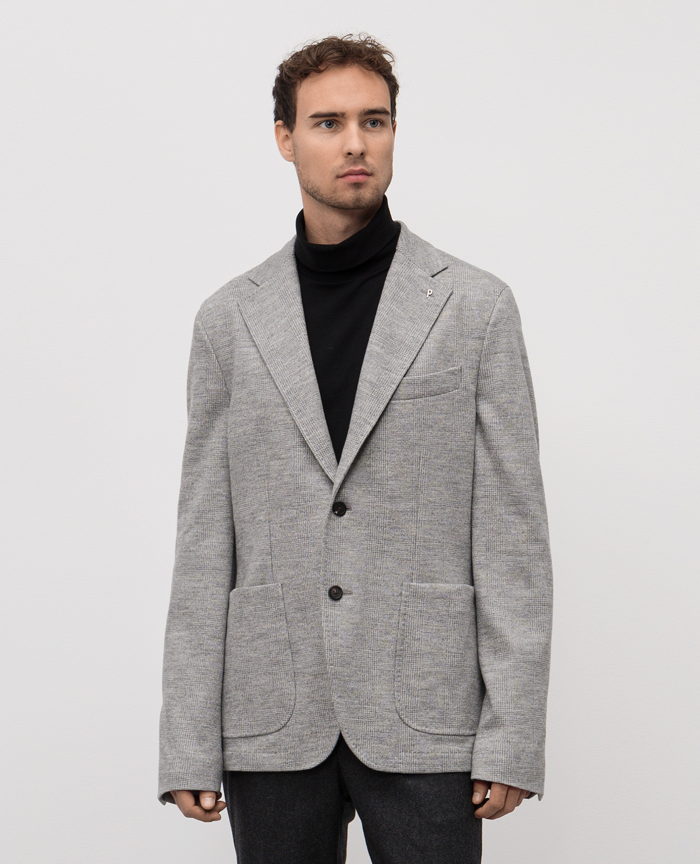 Gray checked wool jacket Peserico 3