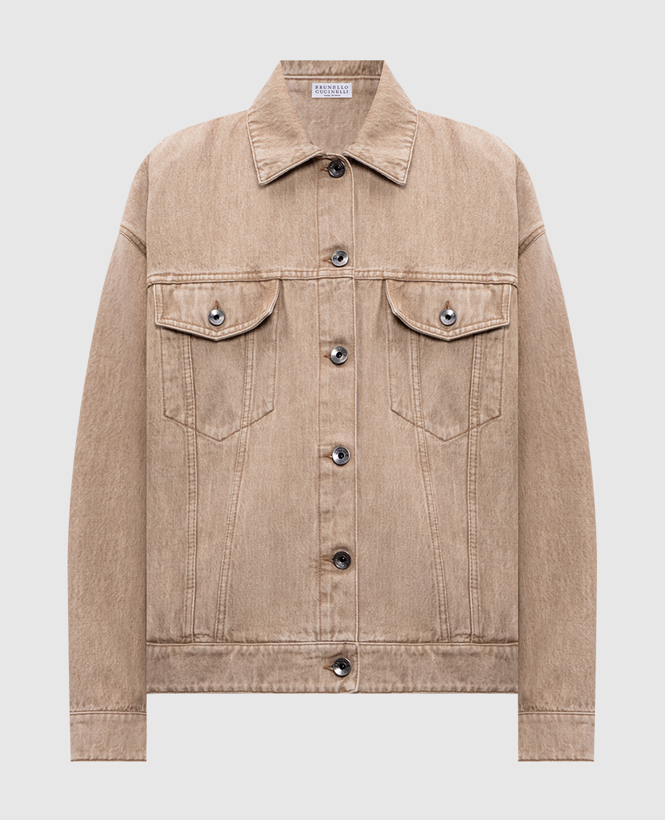 Beige denim jacket with monil chain Brunello Cucinelli