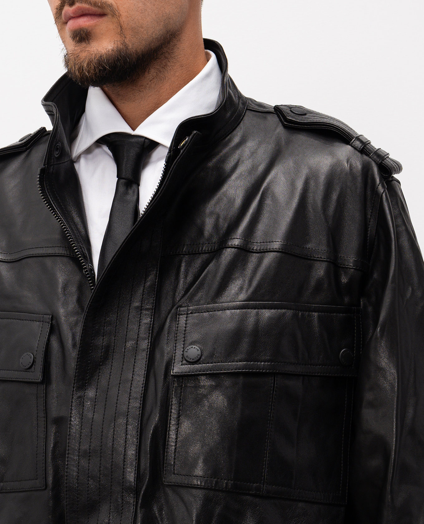 Black leather parka Balmain 5