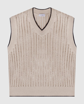 Brunello Cucinelli Gilet beige traforato con catena monil MSB582002