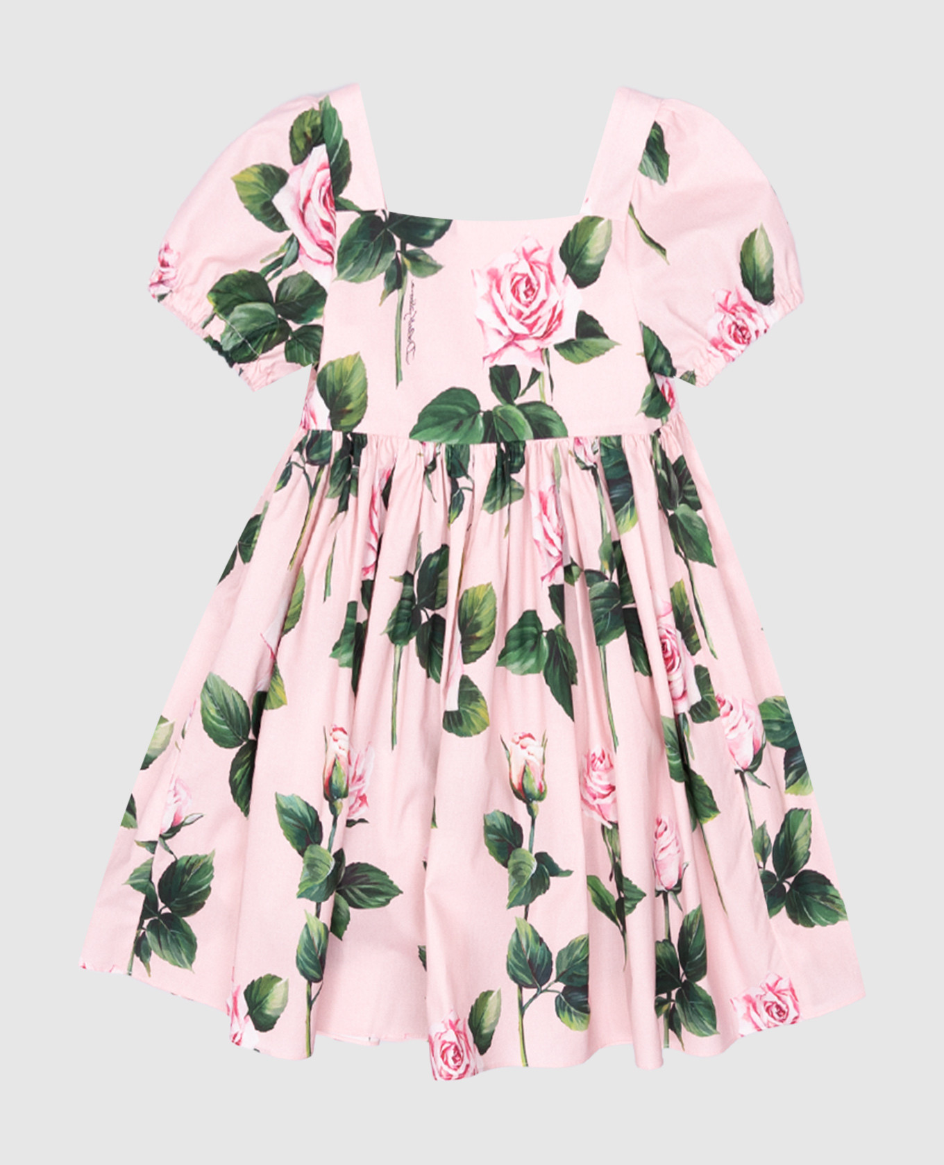 Children&#39;s pink midi dress with floral print Dolce&Gabbana