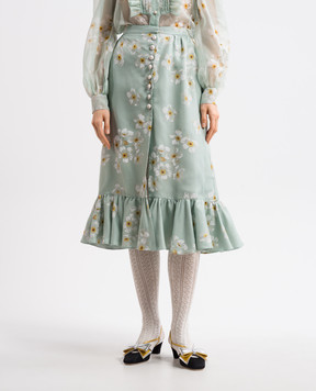 Valentino Green silk skirt with floral print 6B3RACS5952