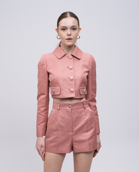 Dolce&Gabbana Pink cropped jacket with logo pattern silk F27DTTHJMQN