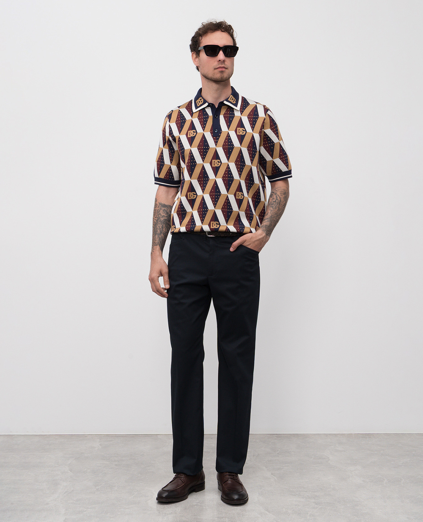 

Geometric pattern silk polo shirt Dolce&Gabbana, White