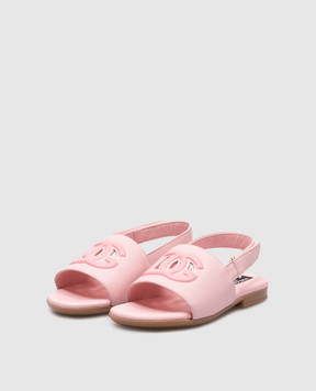 Dolce&Gabbana Children's pink leather sandals with textured monogram logo D20100A1114