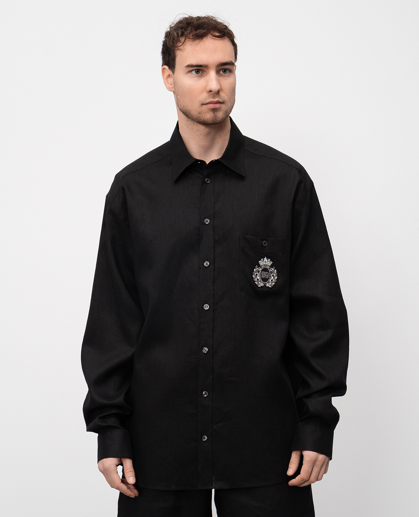 

Black linen shirt with monogram logo Dolce&Gabbana