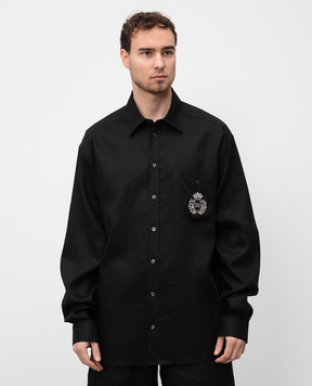 Dolce&Gabbana Black linen shirt with monogram logo G5MS2ZFU4IK