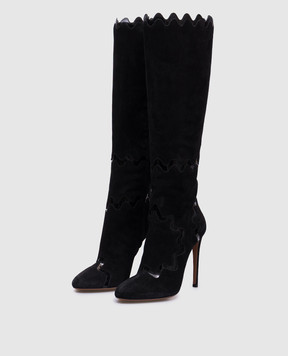Alaia Black suede boots with patent inserts 6H3W146CC96