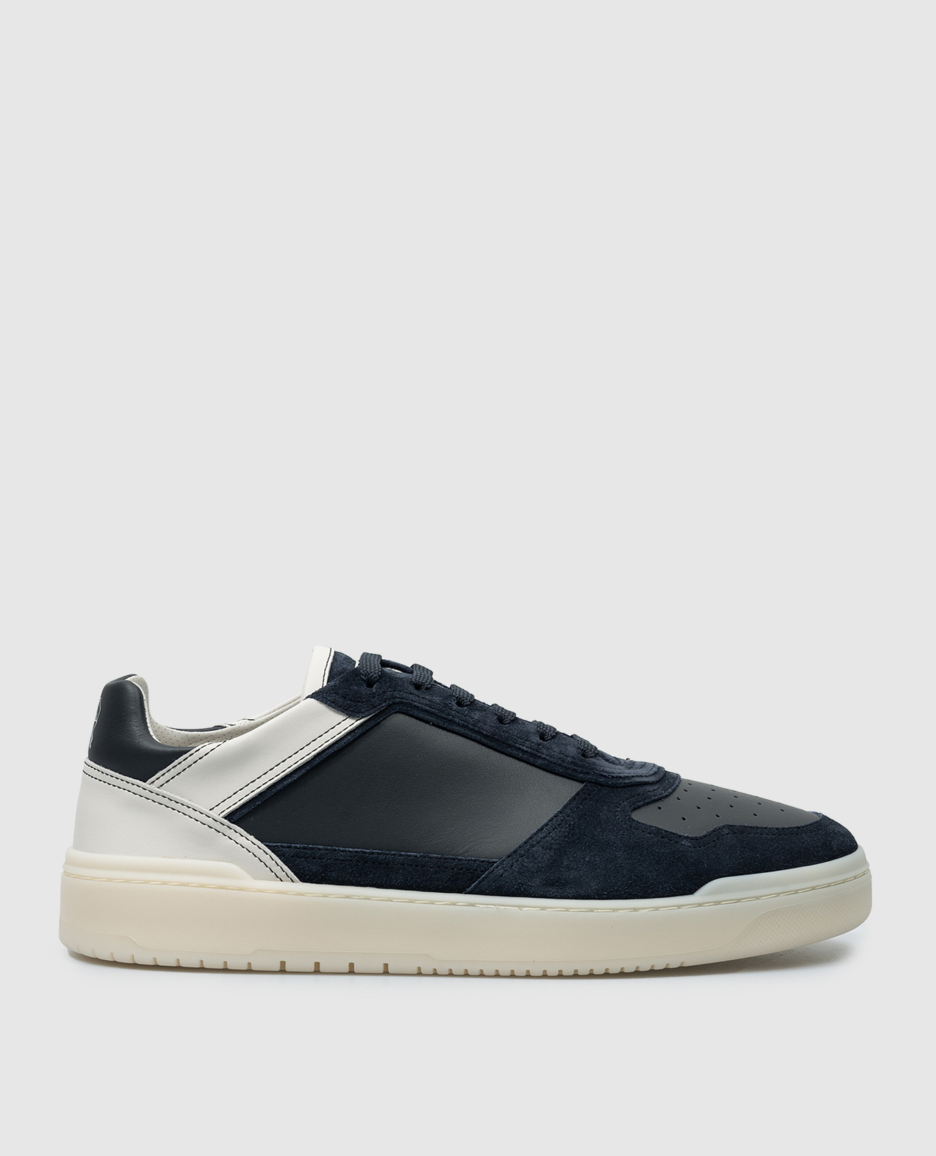 Blue leather basket sneakers with logo brunello cucinelli