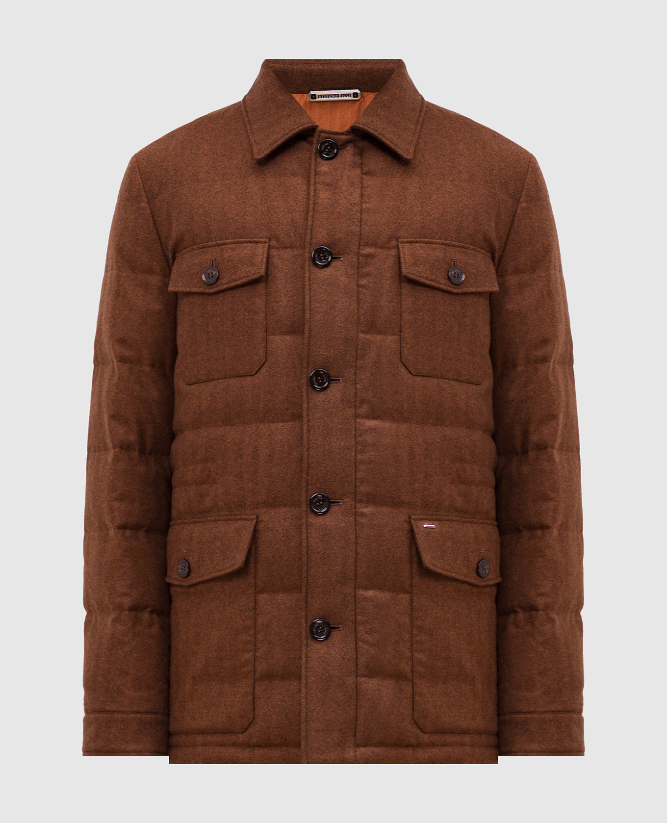Brown cashmere down jacket with leather inserts stefano ricci