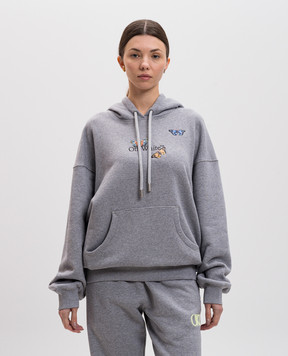 Off-White Gray melange hoodie with embroidery OWBB058S25FLE001