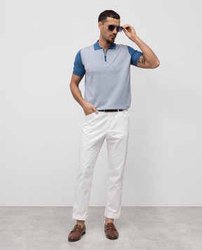 Enrico Mandelli Blue polo shirt with patterned silk 1K024A5703