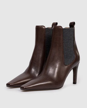 Brunello Cucinelli Brown leather ankle boots with monil chain MZORC3008P