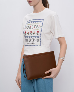 Max Mara Brown leather clutch with logo CLASSICPOUCHM