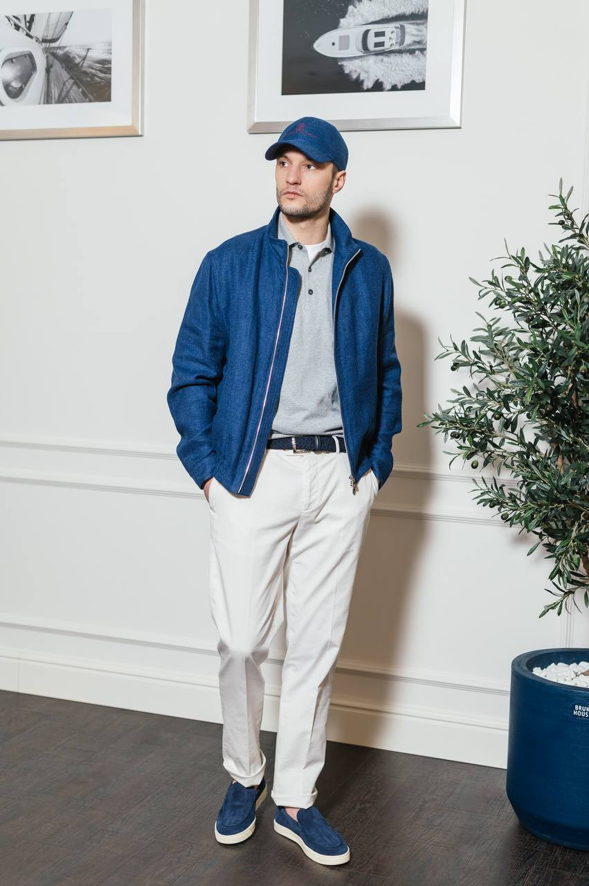 

Blue linen, wool and silk jacket Brunello Cucinelli