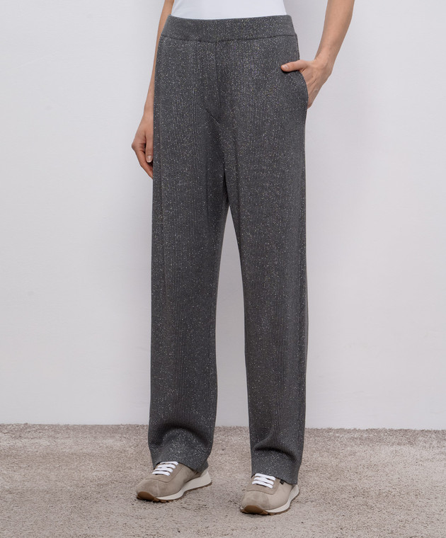 【VIP価格】BRUNELLO CUCINELLI Ribbed lurex Pants Brunello Cucinelli - Gray ribbed pants with lurex MAZ260299P