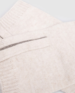 Brunello Cucinelli Beige cashmere gloves with monil chain M12147189