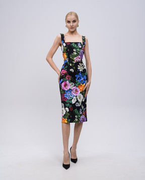 Dolce&Gabbana Black floral print midi dress F6TMYTFSRQK