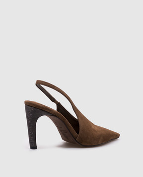 Brunello Cucinelli Brown suede slingbacks with monil chain MZSFC3058P