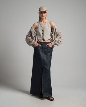 Brunello Cucinelli Gray linen waistcoat with monil chain MH126HU826