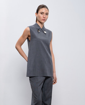 Jil Sander Gray wool top with logo-engraved metal brooches J02NC0233J40171