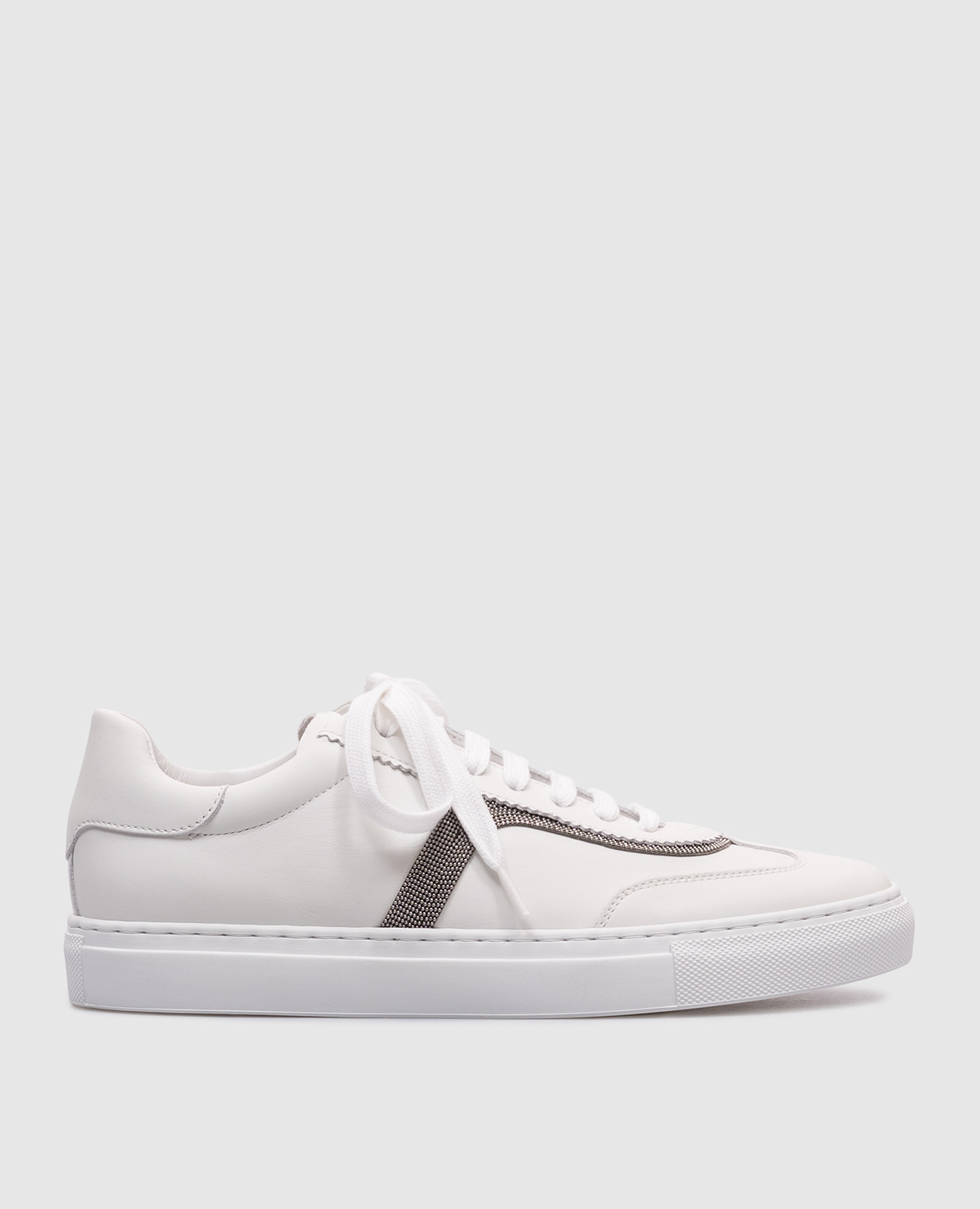 

White leather sneakers with a monil chain Brunello Cucinelli