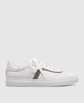 Brunello Cucinelli White leather sneakers with a monil chain MZGSG2907