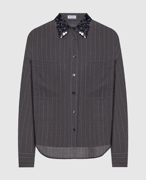 Brunello Cucinelli Gray striped wool blouse MG908RE506